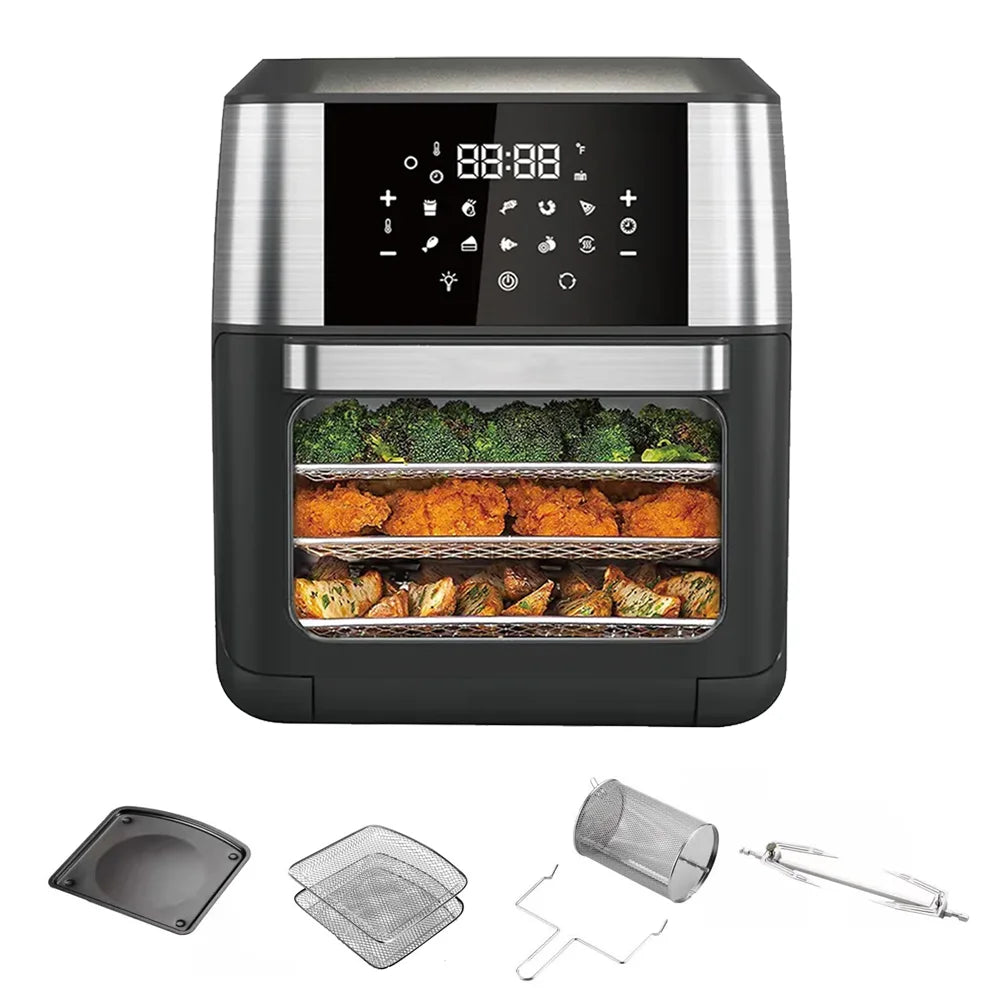 2400 W 9 l/1700 W 12 l/1350 W 10 l Heißluftfritteuse Multifunktions-Luftfritteuse Automatische Programme mit LED-Touchscreen Zeitschaltuhr