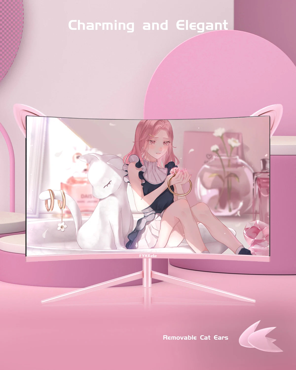 FYHXele 27 Zoll Curved Pink Monitor QHD 165 Hz
