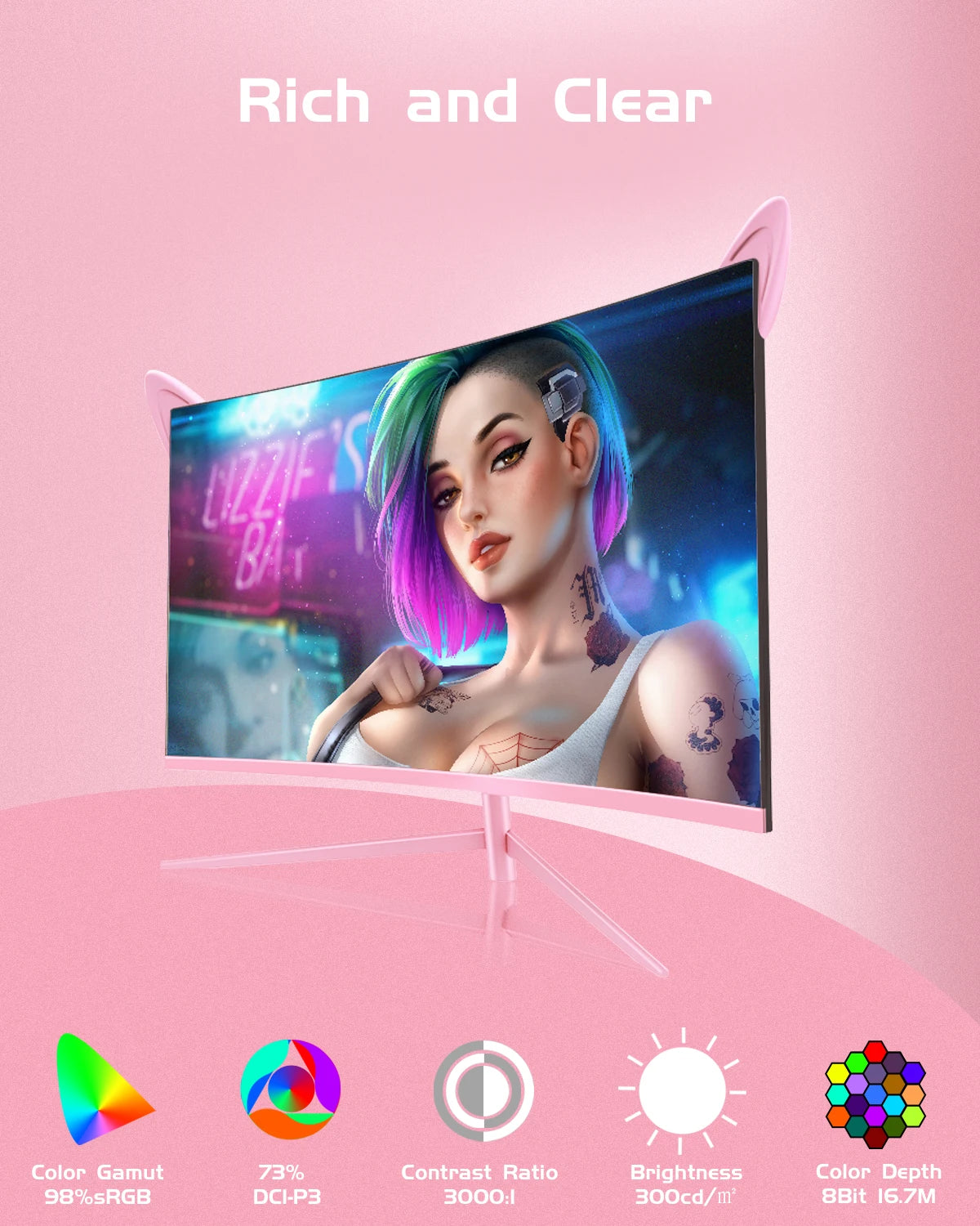 FYHXele 27 Zoll Curved Pink Monitor QHD 165 Hz
