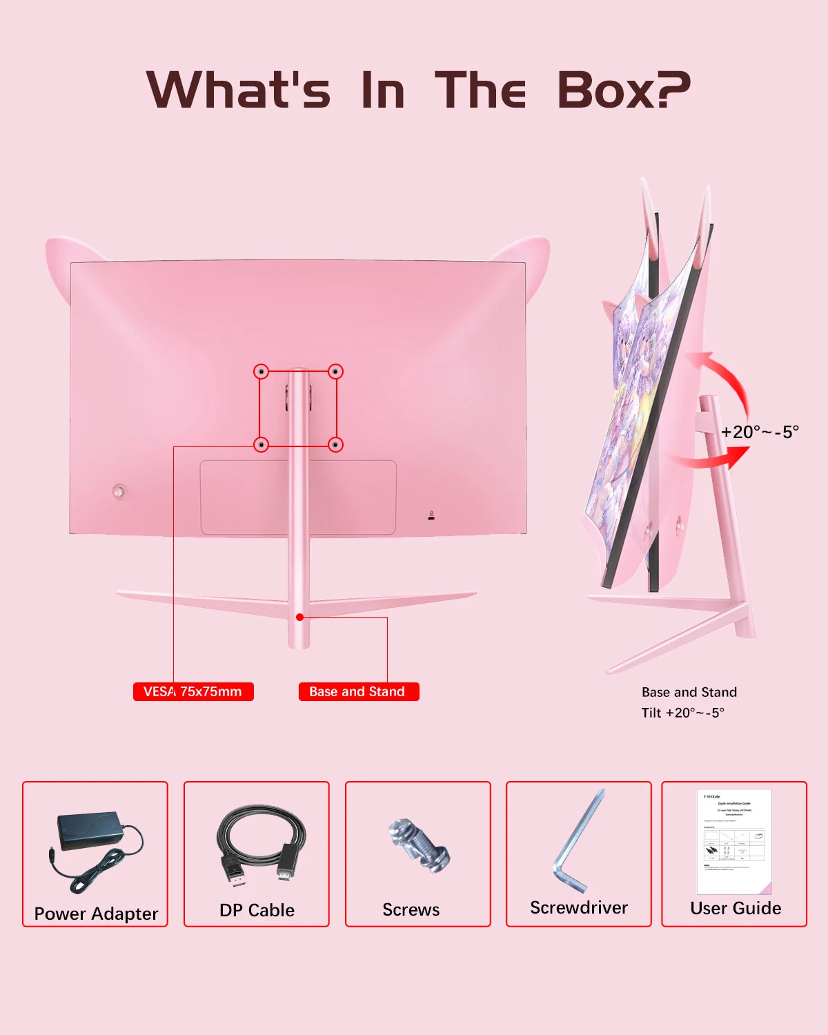 FYHXele 27 Zoll Curved Pink Monitor QHD 165 Hz