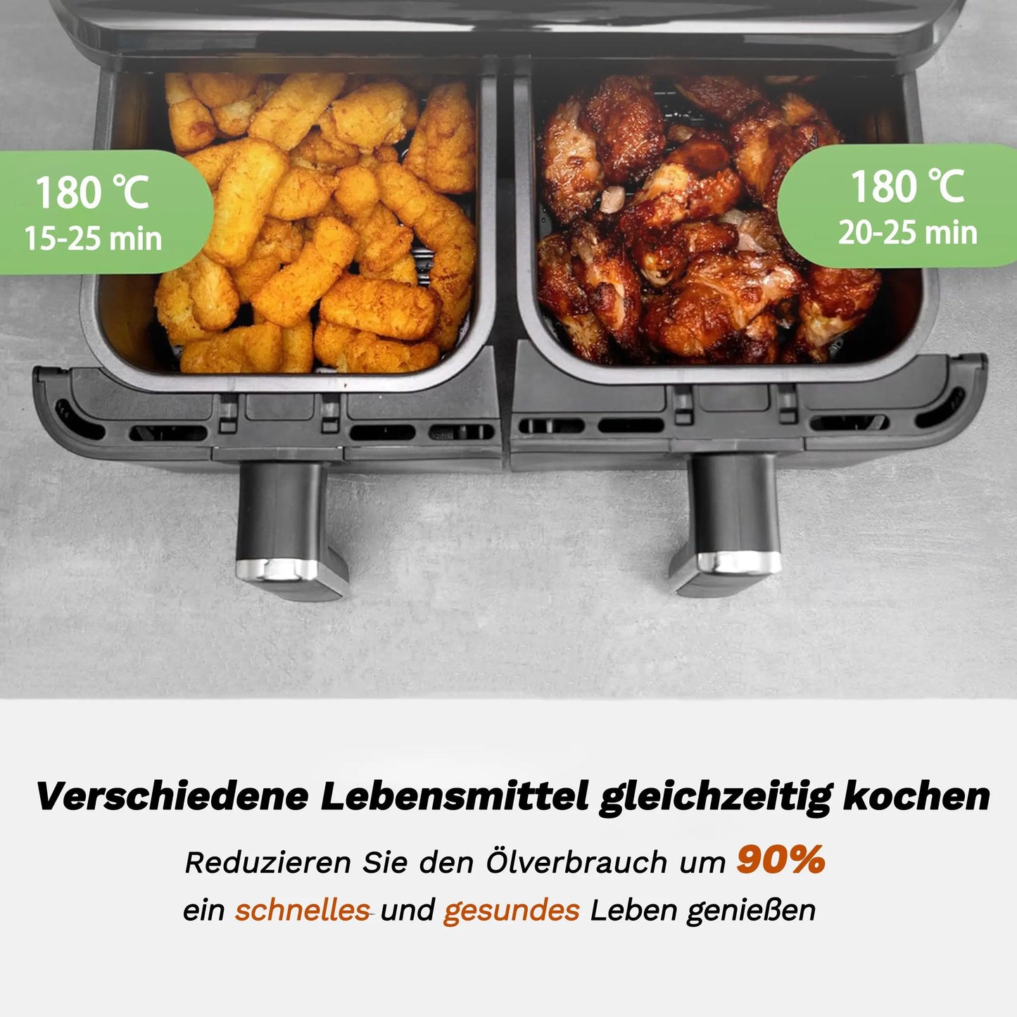 10-Liter-Heißluftfritteuse mit zwei Zonen