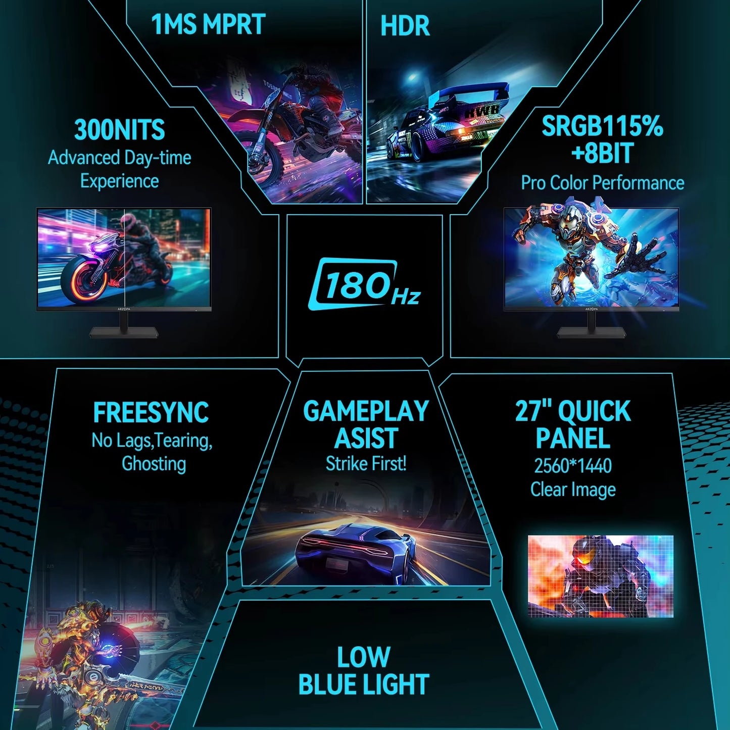 ARZOPA 27-Zoll-Monitor 180 Hz QHD 2K